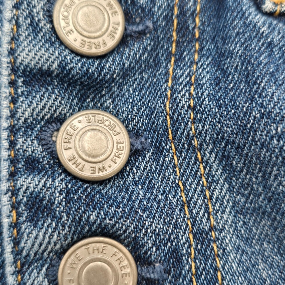 Free People We The Free Tenon Distressed Denim Mini Skirt 29 Button Fly Blue 16" - Picture 8 of 9